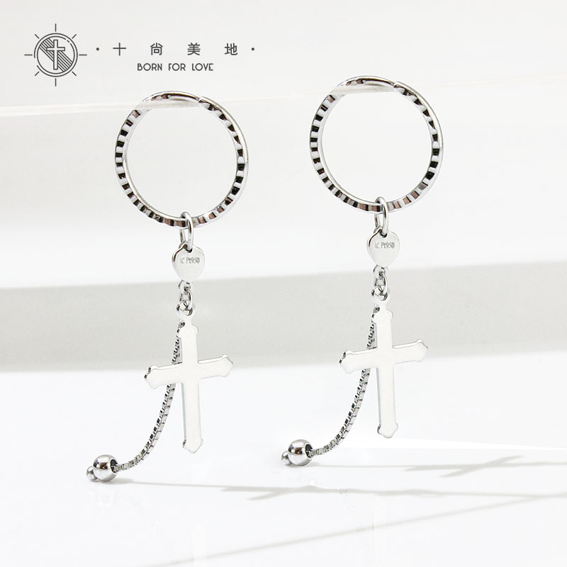 十尚美地更美铂金pt950十字架耳环 十尚美地耳饰