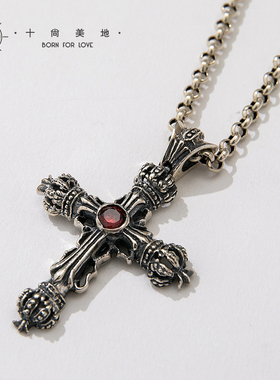 十字架项链男925银皇冠挂件