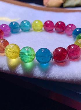 手串单圈玻璃体珠宝彩虹碧玺