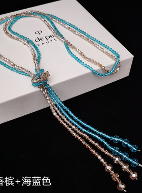 水晶串珠毛衣链女项链