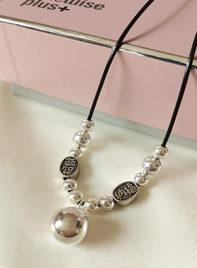 韩版简约黑色编绳转运珠招财纳福项链女锁骨链s925泰银不掉色新款
