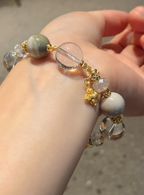 天然白水晶手串多宝女款灰色手链送女友闺蜜生日礼物唯美显白