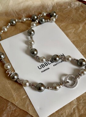 法式合金仿珍珠女灰色项链