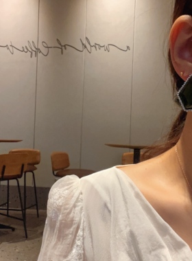 小众法式绿色耳环不规则棱形