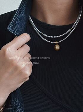 18k金天然珍珠单层双层项链轻奢小众设计感高级气质锁骨链时尚