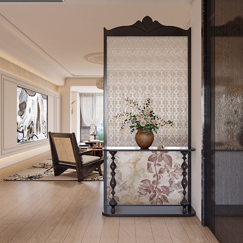 法式混搭风抽象海棠玻璃实木屏风隔断客厅玄关置物架装饰移动座屏,淘宝优惠券,粉丝福利购,淘宝优惠卷