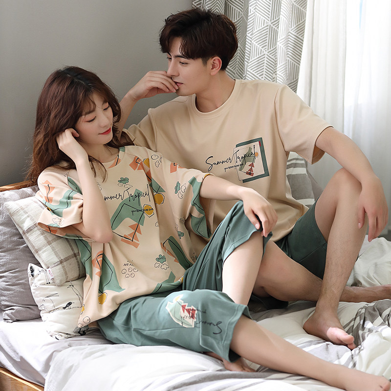 2套价韩版情侣夏纯棉短袖薄款睡衣 梦之如家睡衣/家居服套装