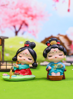 新款唐仕女养生盲盒创意潮玩国潮桌面摆件西安文创礼品家居装饰品