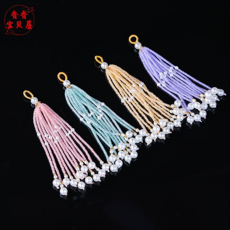 手工编织水晶石流苏珍珠饰品 diy古风手串包包压襟配件高质感吊坠,淘宝优惠券,粉丝福利购,淘宝优惠卷