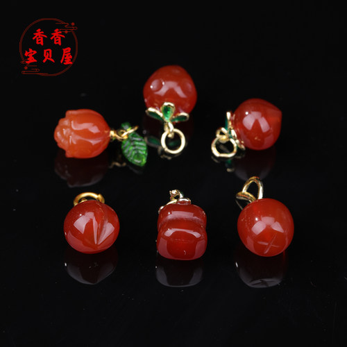 天然红玛瑙柿子桃子吊坠 diy手工串珠项链百搭配饰女时尚柿子配件 - 图2