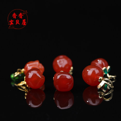 天然红玛瑙柿子桃子吊坠 diy手工串珠项链百搭配饰女时尚柿子配件 - 图0