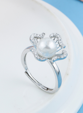 S925银diy珍珠玉石花蕊戒托