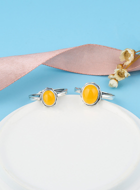 S925纯银纯银复古蜜蜡戒指托