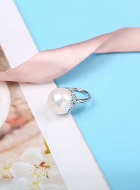 银戒指空托镶嵌蜜蜡S925珍珠天鹅