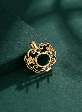 宫延复古蜜蜡翡翠椭圆吊坠空托女