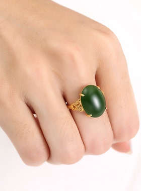 国潮祥云椭圆形蜜蜡戒指空托男女