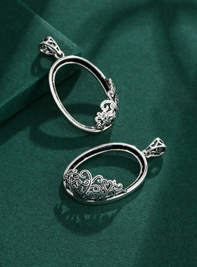 吊坠空托女简约复古椭圆形项坠托