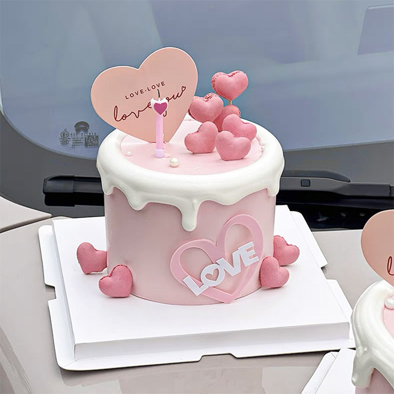 2025网红情人节烘焙蛋糕装饰插件亚克力爱心LOVE心形马卡龙表白