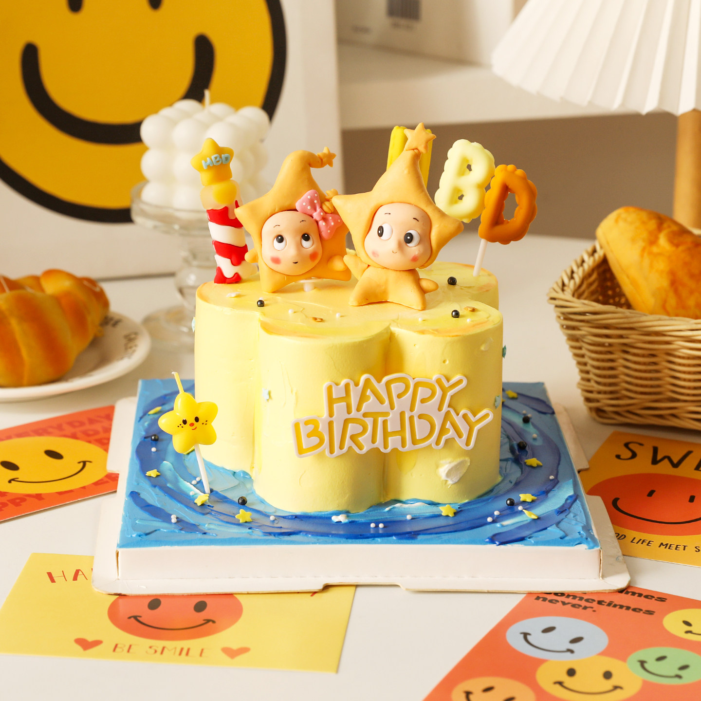 包邮网红生日蛋糕装饰摆件HBD星星人星仔软陶卡通甜品台插件插卡,淘宝优惠券,粉丝福利购,淘宝优惠卷