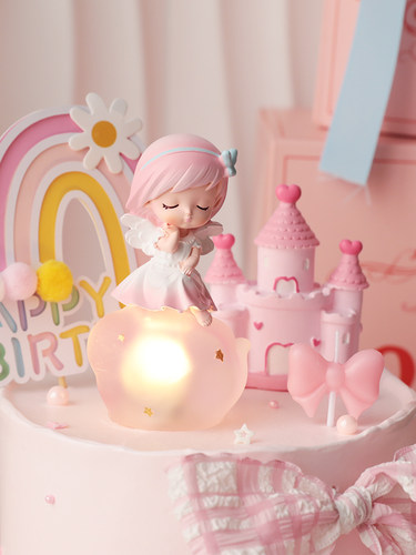 烘焙蛋糕装饰摆件网红天使粉色系草莓城堡彩虹生日快乐插卡插件 - 图1