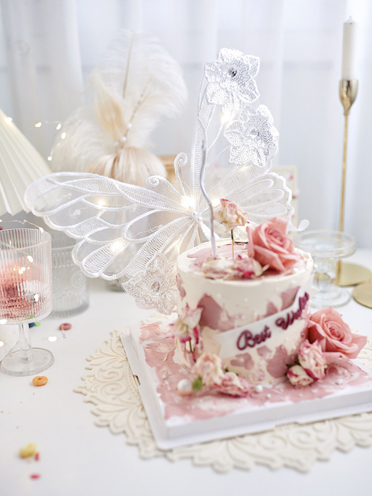 情人节佳妍网红烘焙蛋糕装饰摆件唯美带灯刺绣蝴蝶生日小仙女插件,淘宝优惠券,粉丝福利购,淘宝优惠卷