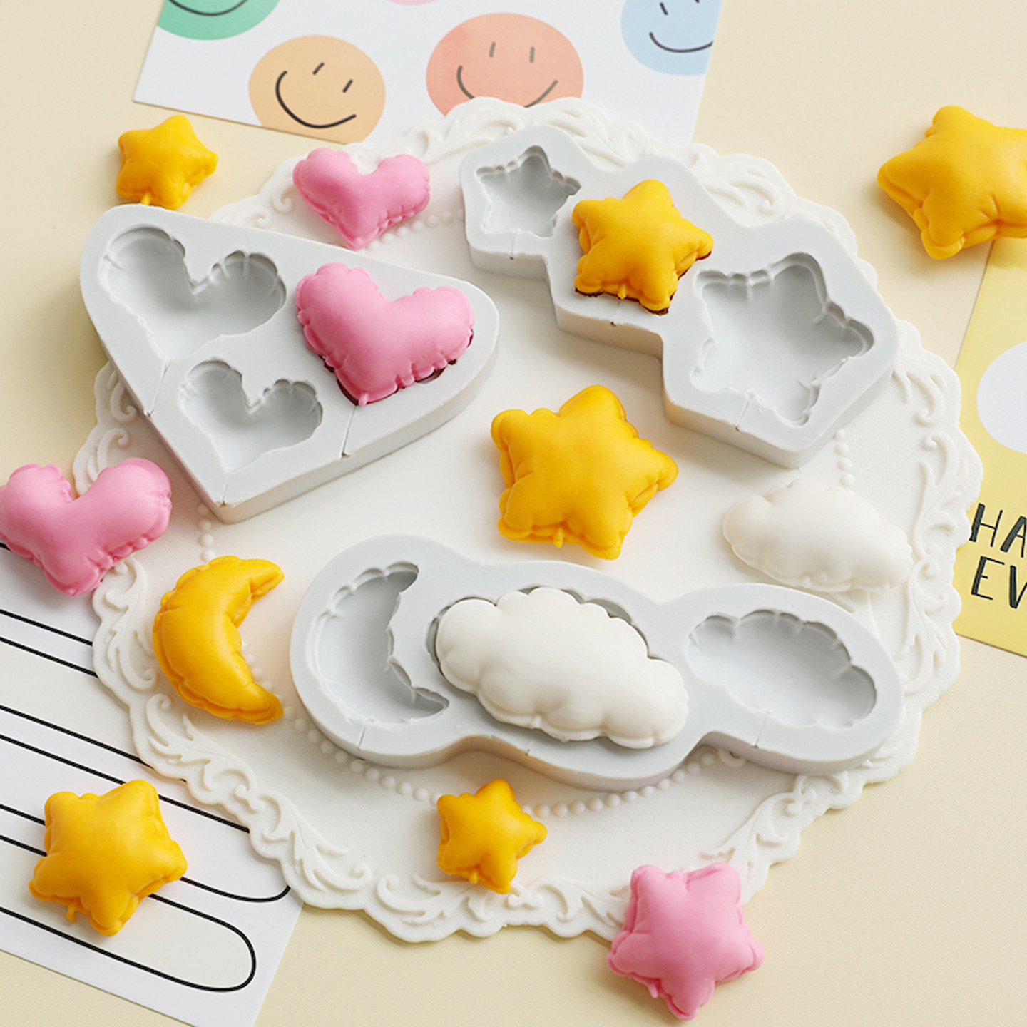 网红烘焙蛋糕装饰翻糖巧克力硅胶模具云朵星星月亮爱心软胶插件,淘宝优惠券,粉丝福利购,淘宝优惠卷
