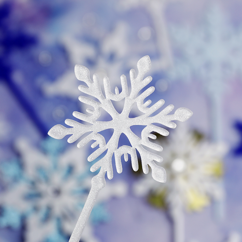 生日蛋糕装饰圣诞节糖珠闪粉雪花插件插卡镭射冰雪派对主题插牌 - 图2