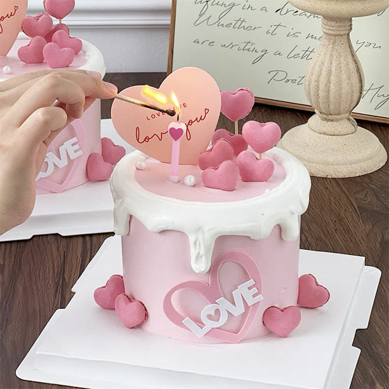 2025网红情人节烘焙蛋糕装饰插件亚克力爱心LOVE心形马卡龙表白