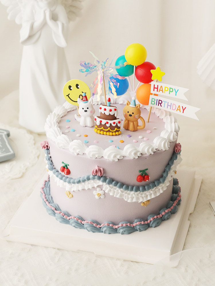 烘焙蛋糕装饰摆件软陶小猫小狗气球插件复古甜品台生日快乐插卡,淘宝优惠券,粉丝福利购,淘宝优惠卷