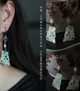 锦绣染墨原创手工制作天然玉石老银耳饰品系列
