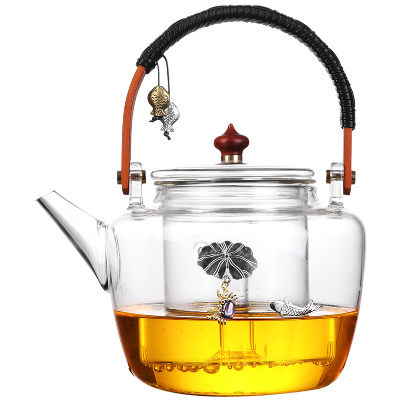 尚言坊严选玻璃煮茶壶镶银烧水壶大耐高温电陶炉专用泡茶壶提梁壶