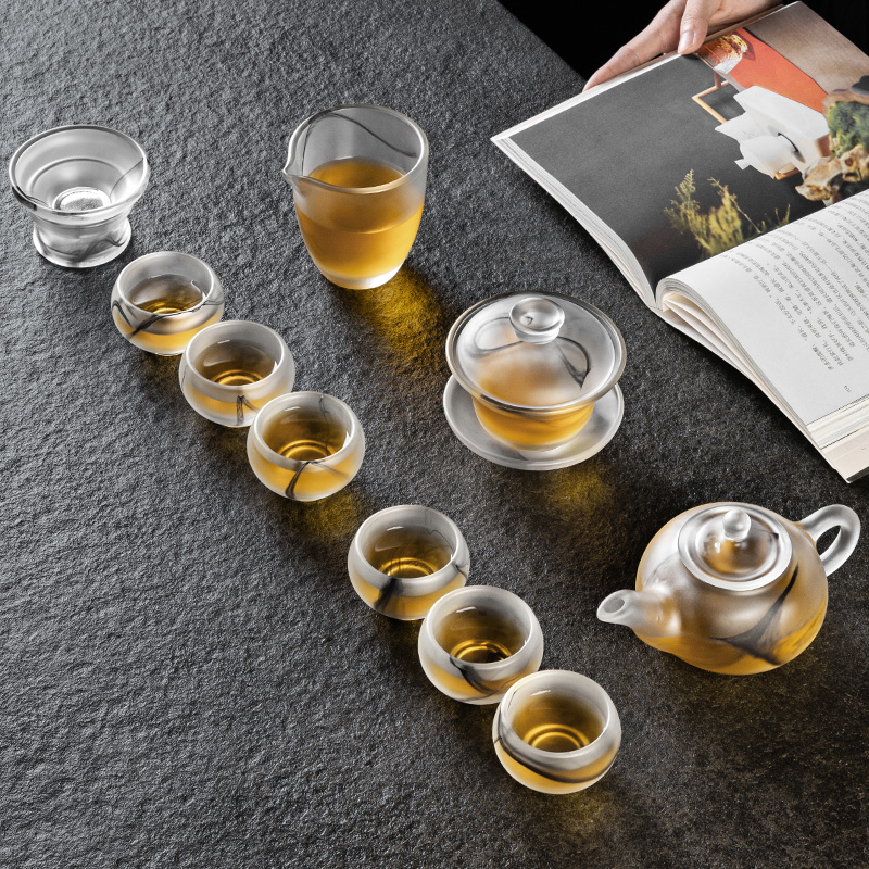 尚言坊严选琉璃茶具套装轻奢白玉功夫茶杯家用高端高档办公室会客