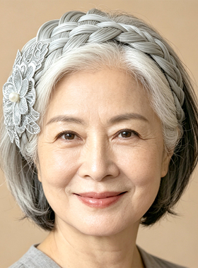 蕾丝宽边高颅顶白发压发假发头箍