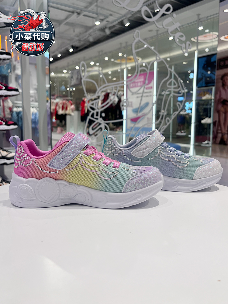 Skechers斯凯奇女童鞋2023春夏中小童闪灯鞋休闲运动鞋 302686L/N-图1