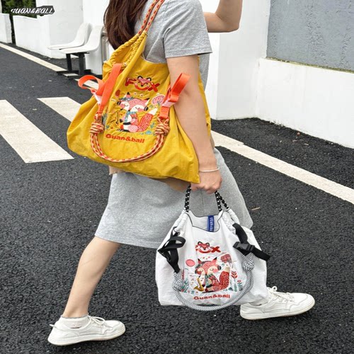 日本代购ballchain高圆圆同款包刺绣手提购物袋大容量斜挎单肩包 - 图0