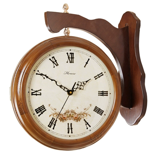 Han Time Watch European -Style Double -Shide Wanging Clock Silent Room Creative Bell Creative Blocks Двухсторонние сельские современные циркулярные часы HDS17