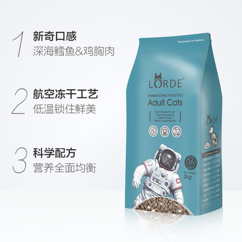 Lorde里兜猫粮冻干成猫粮天然粮2kg*5包进口鳕鱼宠物猫咪营养通用 - 图1