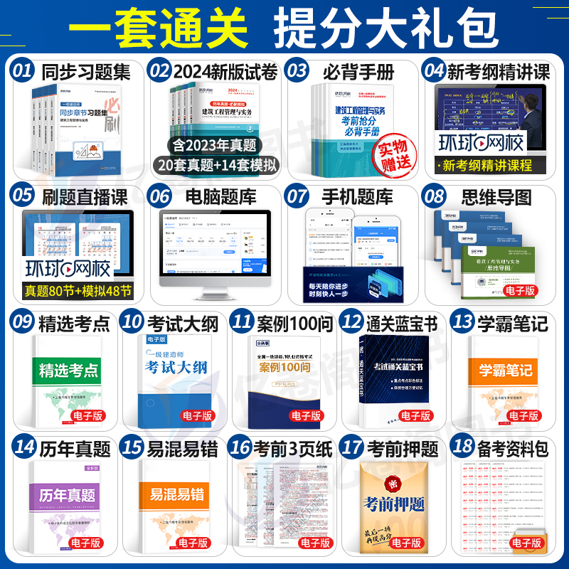 环球网校2024年一建章节习题集历年真题库试卷案例300问三百教材建筑市政机电公路水利实务法规24一级建造师考试官方练习题必刷题 - 图1