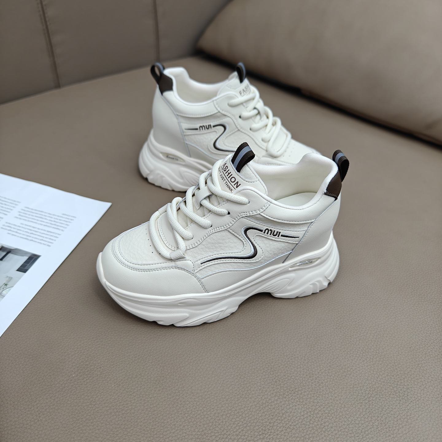 内增高真皮老爹鞋女鞋2025新款复古小个子百搭厚底舒适轻便休闲鞋 - 图0