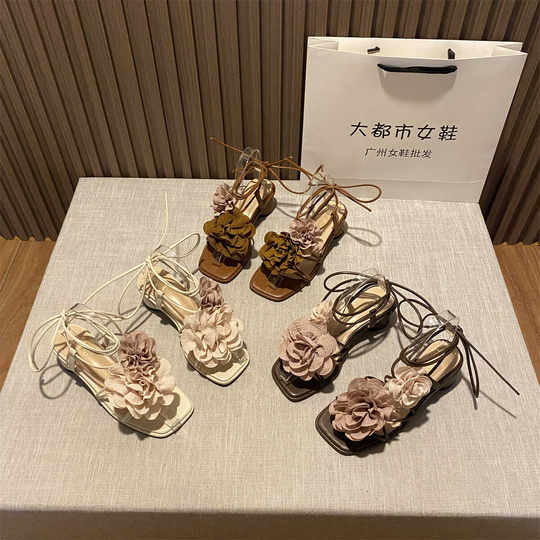 Dried rose fairy style cross strap sandals flowers