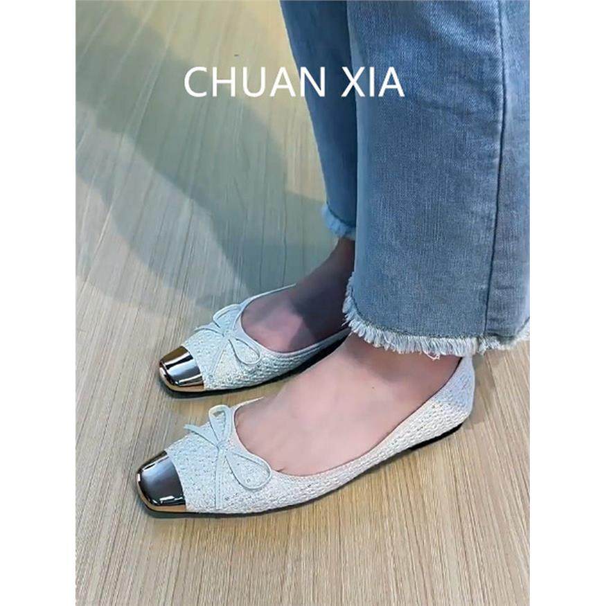 羊皮版！方头平底瓢鞋女拼接浅口单鞋真皮蝴蝶结一脚蹬玛丽珍鞋,淘宝优惠券,粉丝福利购,淘宝优惠卷