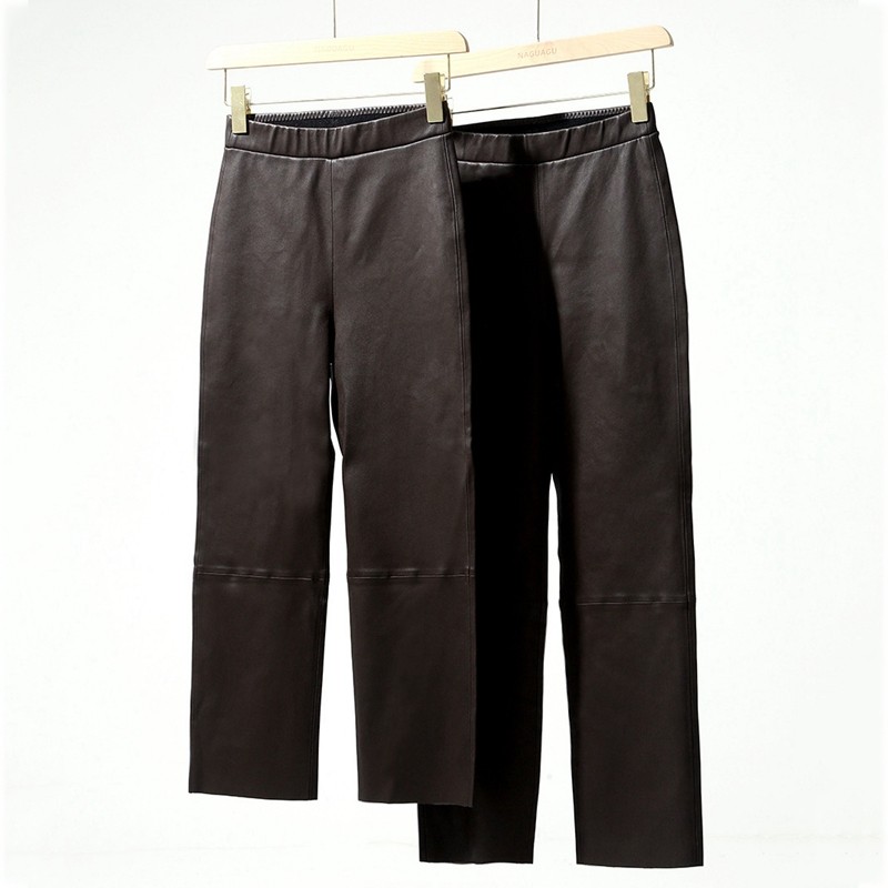 春秋季皮裤女休闲真皮小直筒裤松紧高腰修身显瘦弹力绵羊皮长裤子,淘宝优惠券,粉丝福利购,淘宝优惠卷