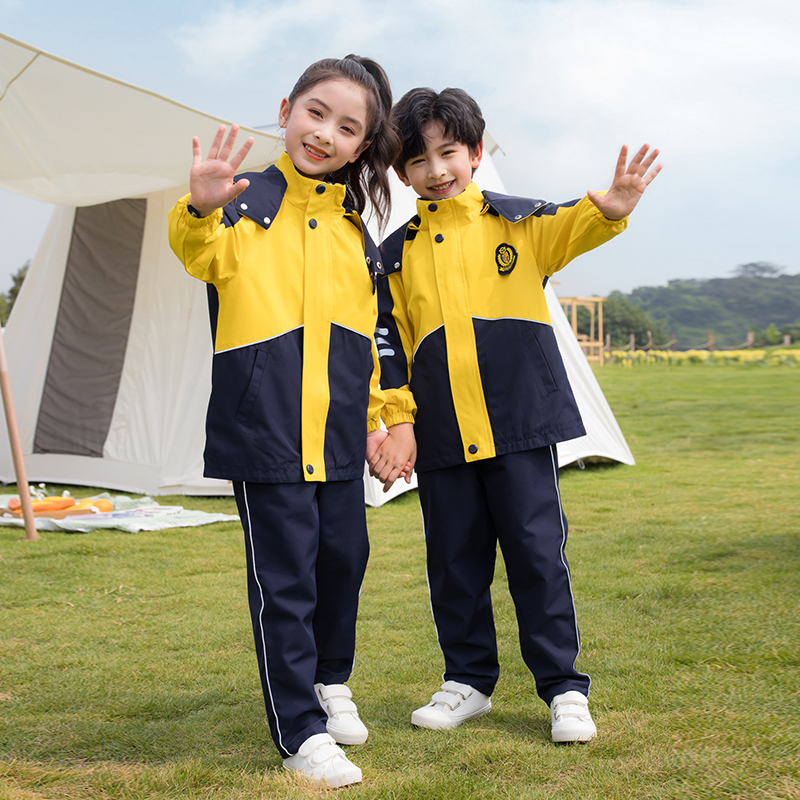 高中小学生校服冲锋衣三件套班服春秋套装幼儿园园服秋冬季运动服-图0