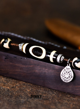 【天禄】藏传天珠锁骨链男牙黄风化项链女手工编绳包浆玛瑙吊坠