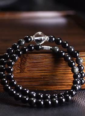 珠链黑武士黑曜石白水晶项链