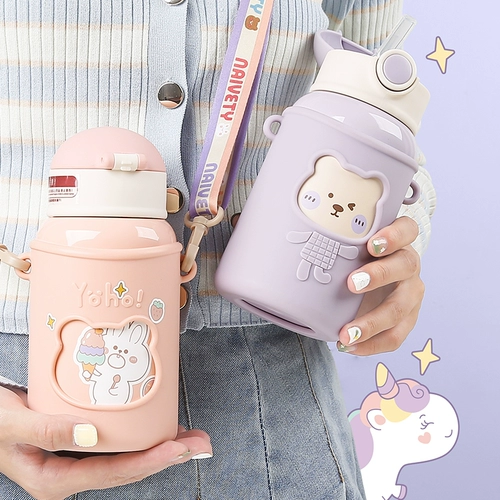 Детский стакан, милая портативная трубочка со стаканом, сумка через плечо для школьников для детского сада, чайник