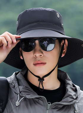 防晒渔夫帽子夏季防晒速干户外登山帽男士大檐遮阳帽防紫外线钓鱼