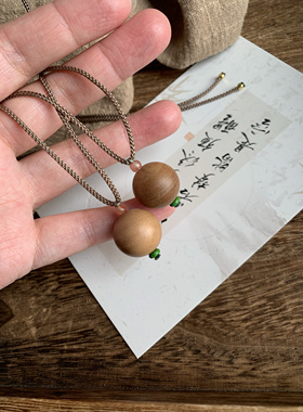 纯手工编织天然桃木项链女款锁骨链毛衣链吊坠挂件有球必应桃核