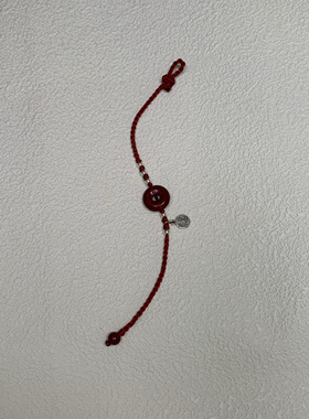 高含量紫金砂平安扣手链女红绳手工编织福牌纯银情侣朱砂手链