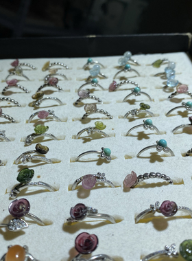 天然碧玺戒指女款925银镶嵌宝石指环时尚百搭饰品